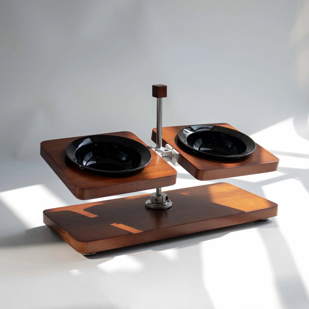 Mid-Century Modern Wooden Pet Bowl Stand – Adjustable Elevated Feeder