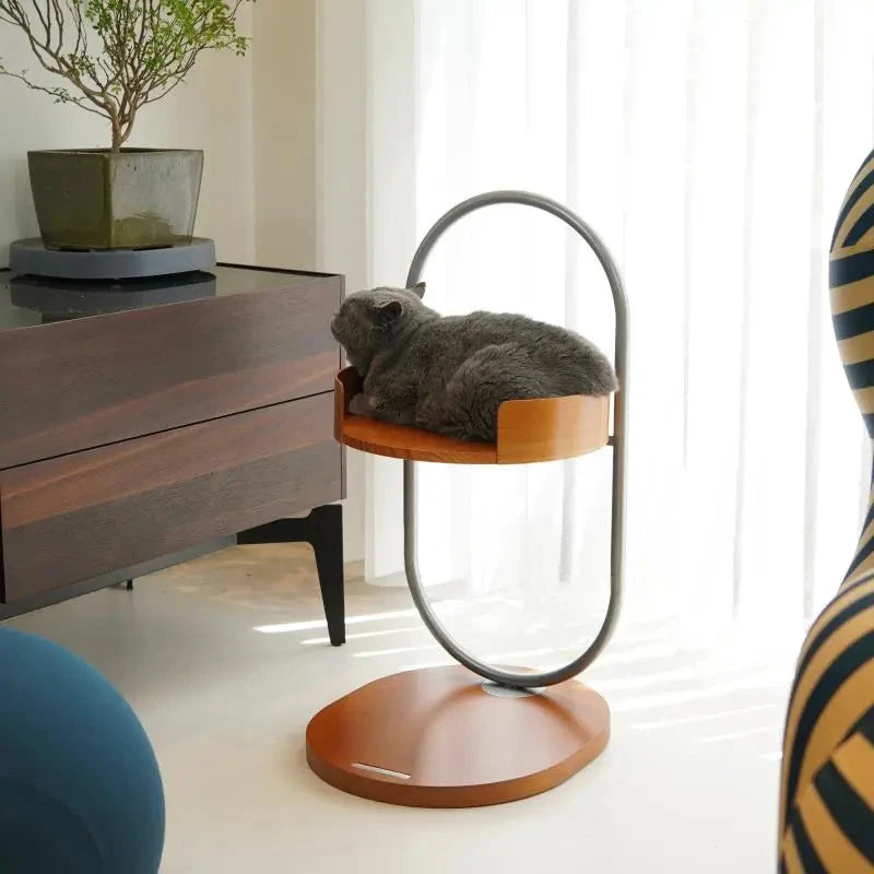 metal frame, and soft boucle fabric cushion in walnut finish