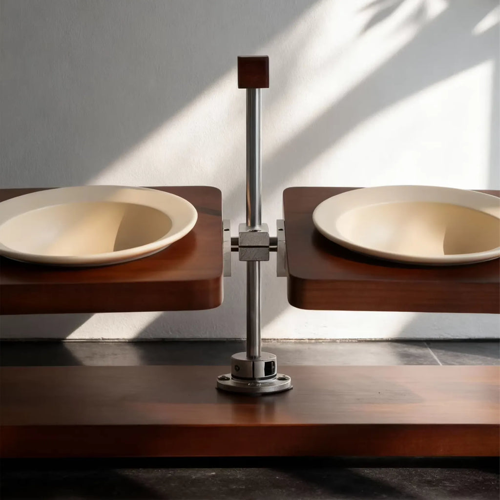 Mid-Century Modern Wooden Pet Bowl Stand – Adjustable Elevated Feeder