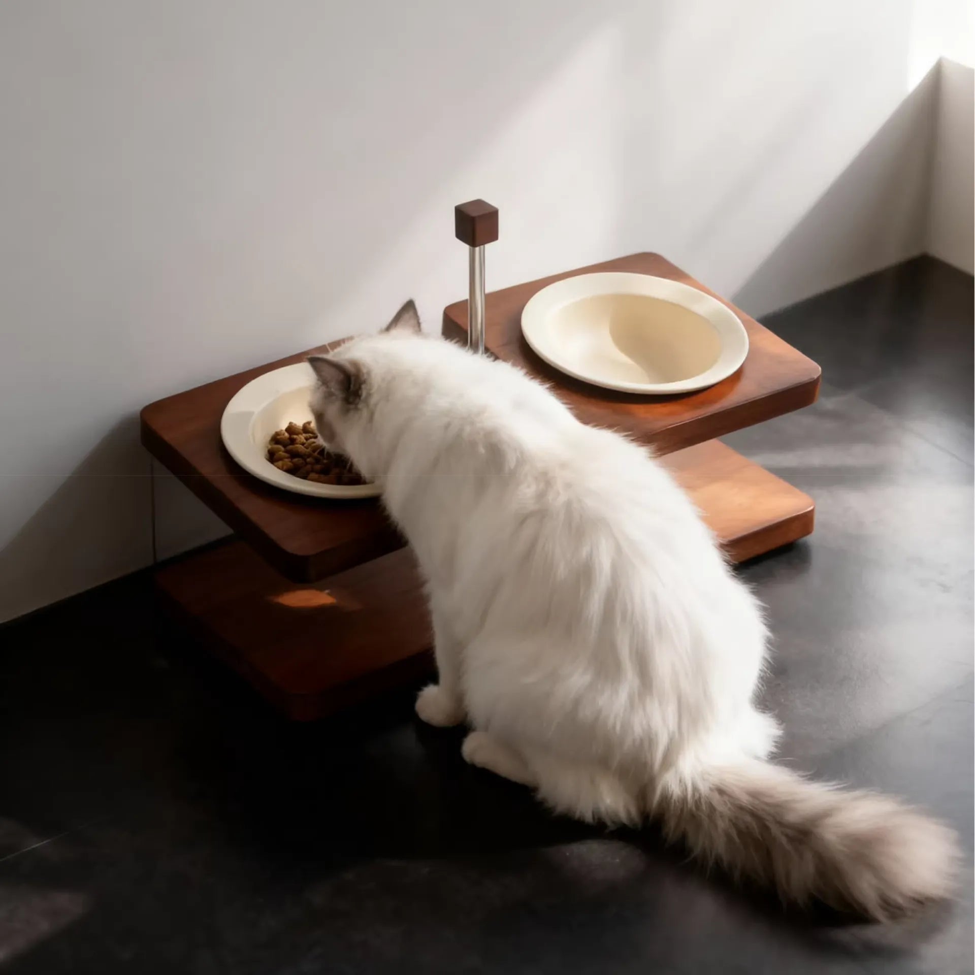 Mid-Century Modern Wooden Pet Bowl Stand – Adjustable Elevated Feeder