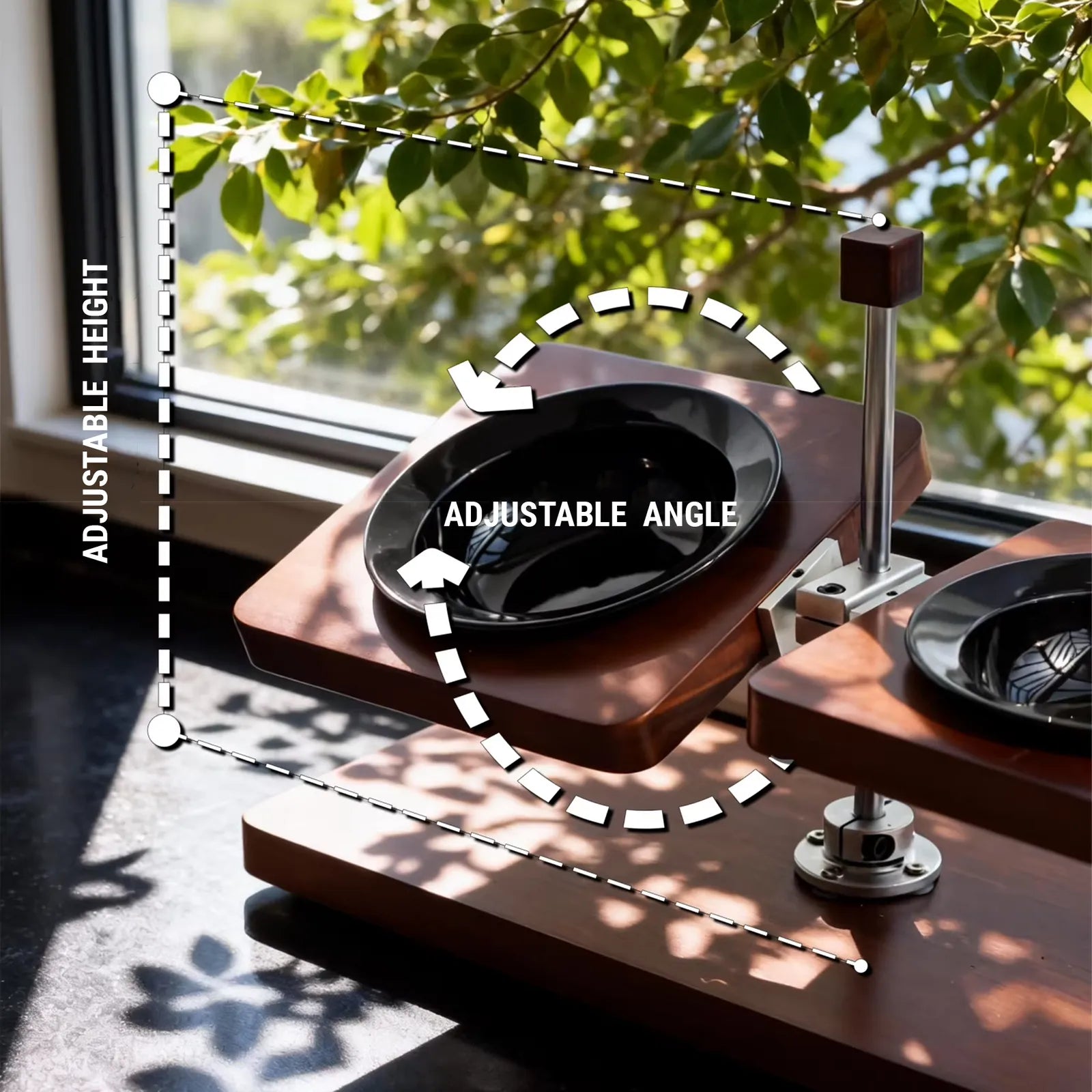 Mid-Century Modern Wooden Pet Bowl Stand – Adjustable Elevated Feeder