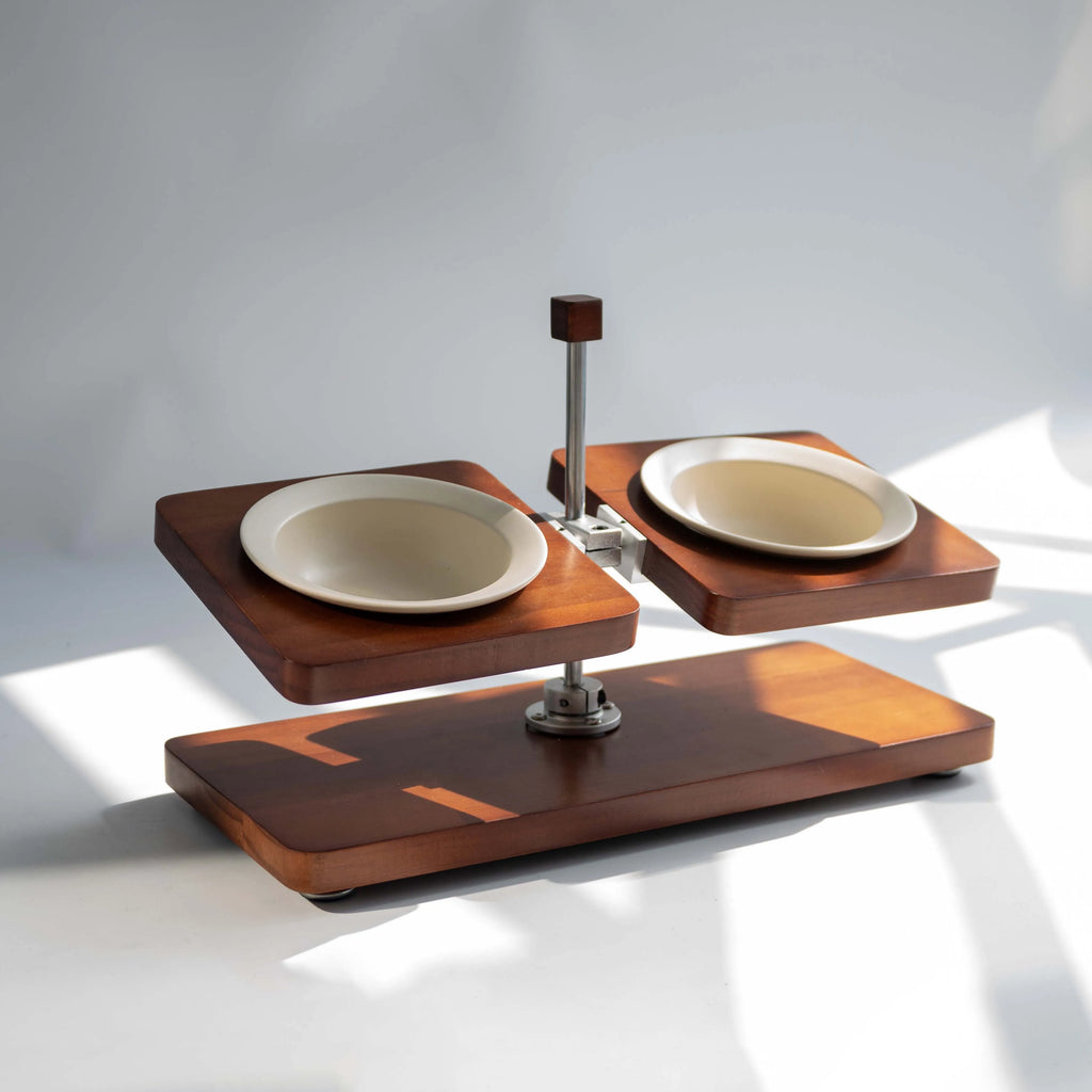 Mid-Century Modern Wooden Pet Bowl Stand – Adjustable Elevated Feeder