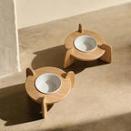 Solid wood elevated pet bowl with ceramic feeding bowl for cats and small dogs
