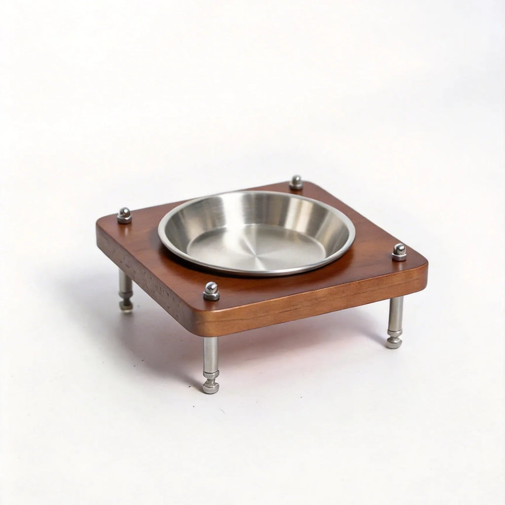 A high-quality pet feeding stand made of New Zealand pine, complete with ceramic food bowls
