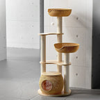 Double-Layer Cat Retreat: Features a cozy lotus-shaped top bed and spacious enclosed cat condo below.