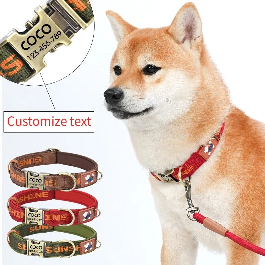 Cartoon Print Pattern  Pet Collar with Metal Buckle Ribbon Dog Collar with Engraving