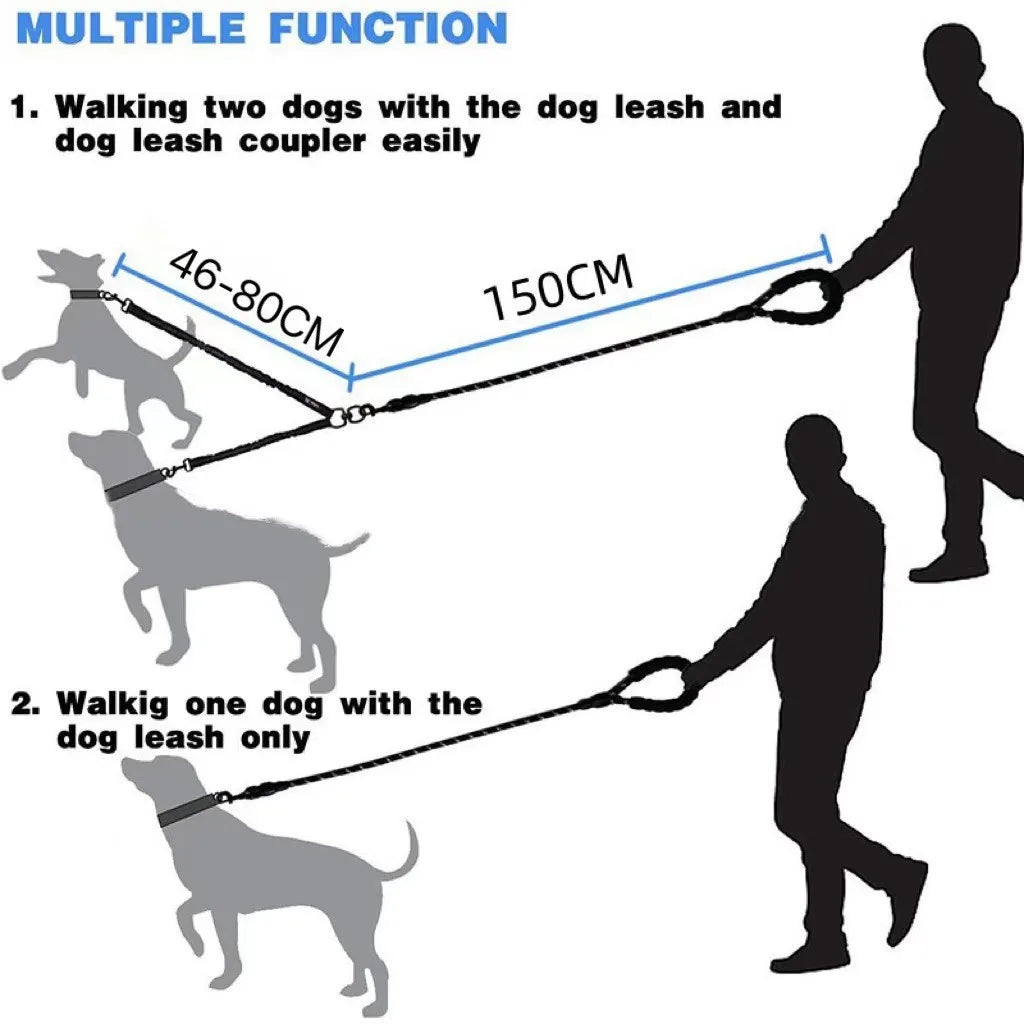 Two-Dog Double-Headed Anti-Tangle Retractable Elastic Nylon Pet Leash Padded Ribbon Dog Reflective Rope Leash