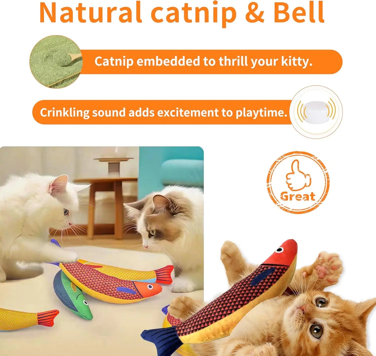 Interactive Catnip Rattle Toy, Sardine Squeaker Pet Toy