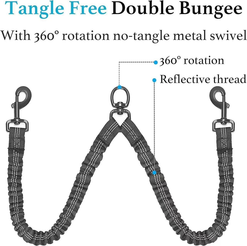 Two-Dog Double-Headed Anti-Tangle Retractable Elastic Nylon Pet Leash Padded Ribbon Dog Reflective Rope Leash