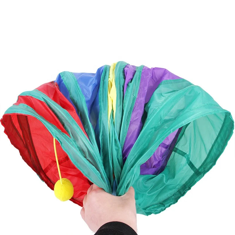 Foldable Three-Tube Cat Tunnel Toy: A minimalist design made from durable polyester fabric, specially crafted for pets and cats