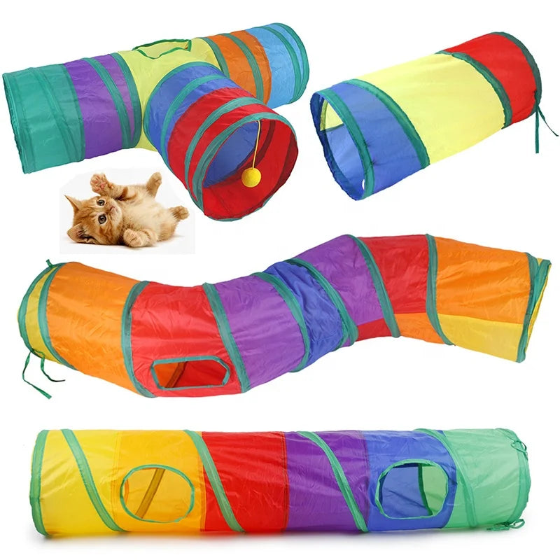Foldable Three-Tube Cat Tunnel Toy: A minimalist design made from durable polyester fabric, specially crafted for pets and cats