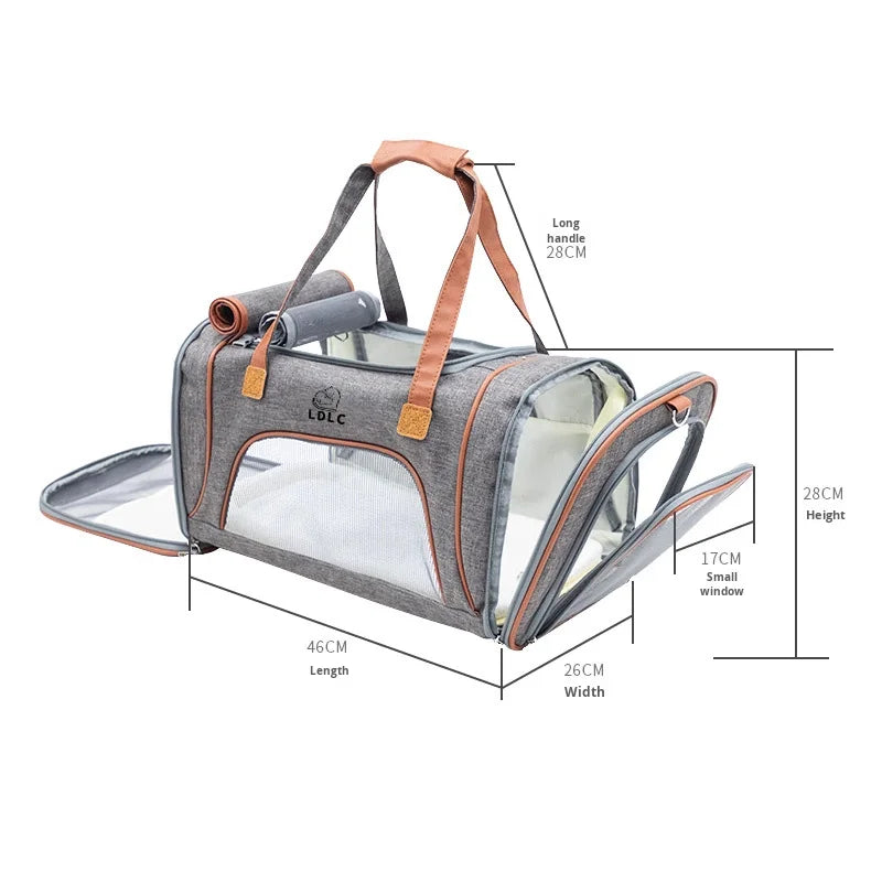 Portable, foldable, breathable Oxford fabric zippered pet carrier, designed specifically for car and air travel, suitable for cats and dogs, solid color
