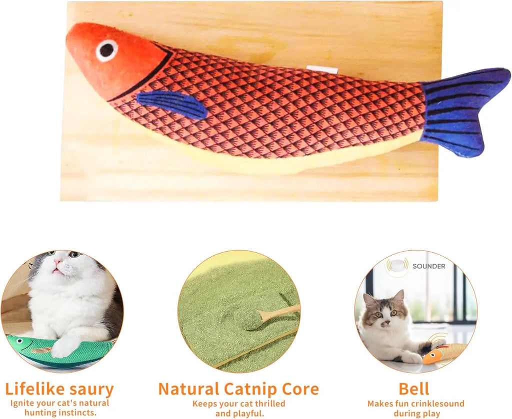 Interactive Catnip Rattle Toy, Sardine Squeaker Pet Toy
