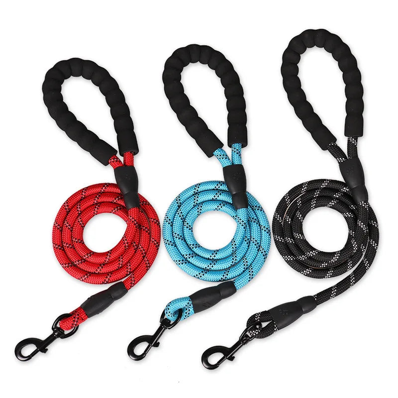 Durable Nylon Reflective Dog Leash Heavy Duty Pet Traction Rope Adjustable Length for Large Medium Dogs Training Walking