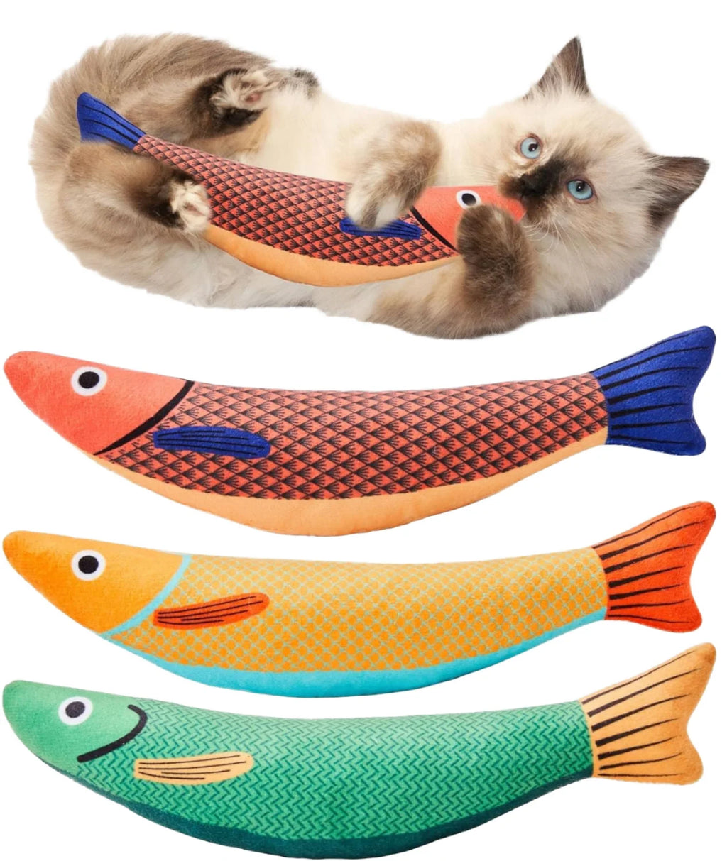 Interactive Catnip Rattle Toy, Sardine Squeaker Pet Toy