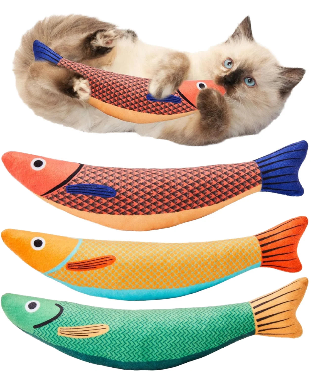 Interactive Catnip Rattle Toy, Sardine Squeaker Pet Toy