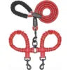 Two-Dog Double-Headed Anti-Tangle Retractable Elastic Nylon Pet Leash Padded Ribbon Dog Reflective Rope Leash