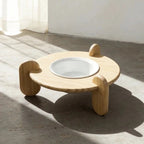 Natural pine wood pet bowl with removable ceramic bowl